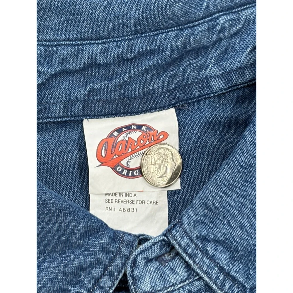 Vintage New York Islanders Embroidered Long Sleeve Denim Button Up Shirt XL Blue